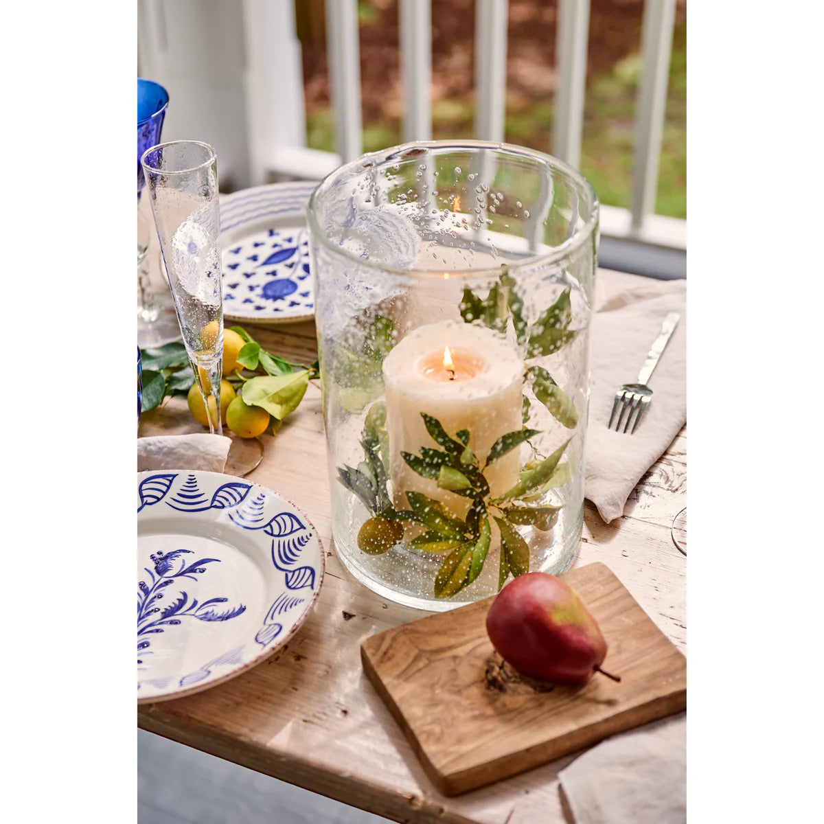 Casa Nuno Blue and White Dinner Plate, 2 Flowers/Waves