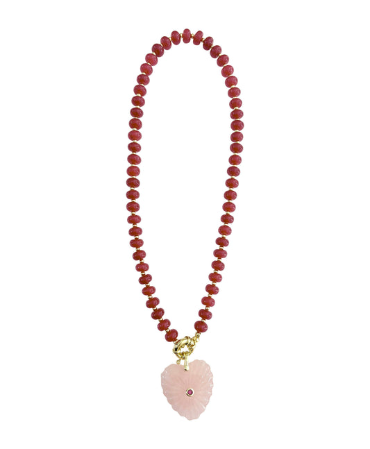Kendall Beaded Necklace with Heart Pendant - Pink