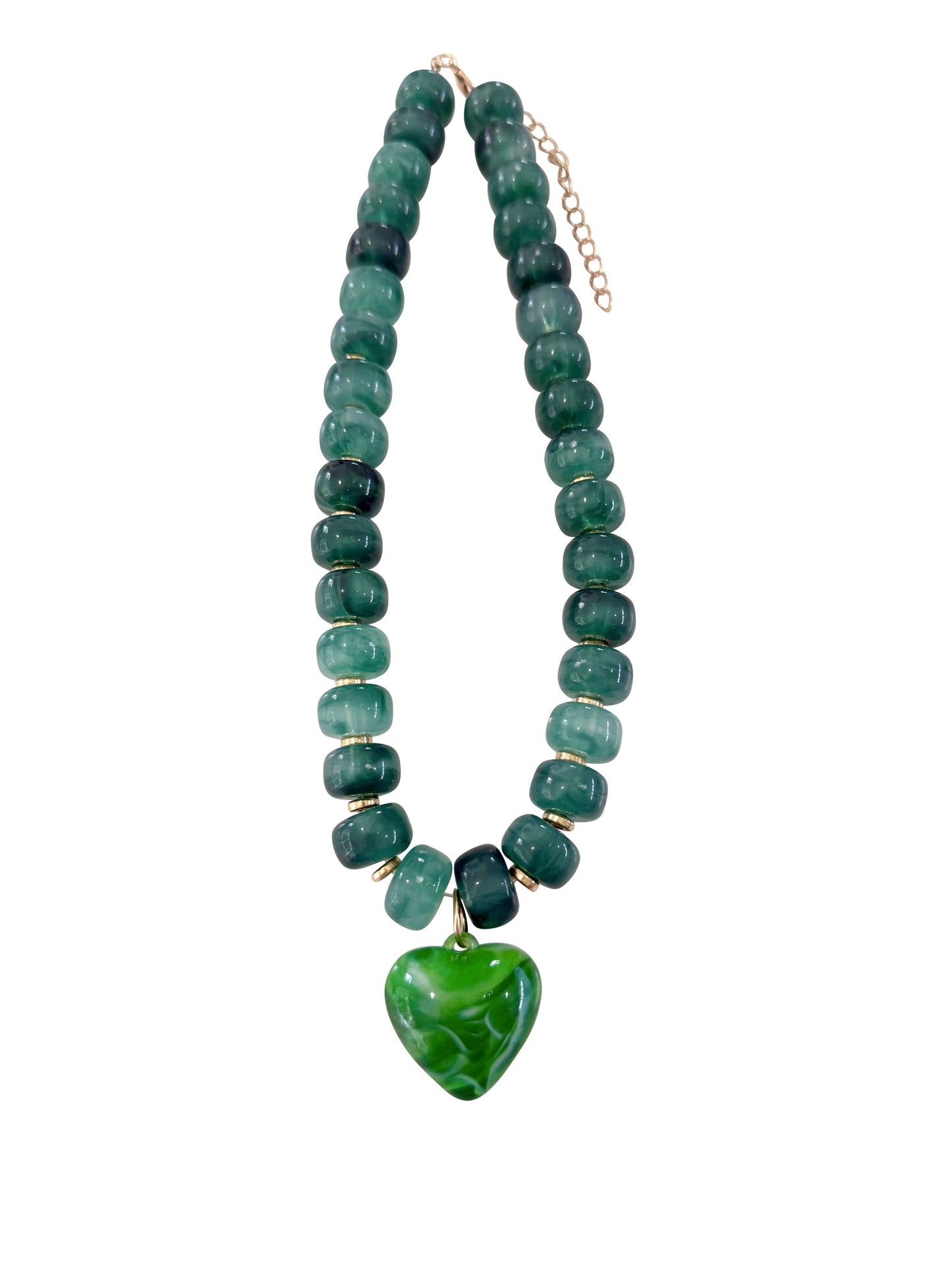 Ellison Chunky Beaded Heart Necklace - Emerald