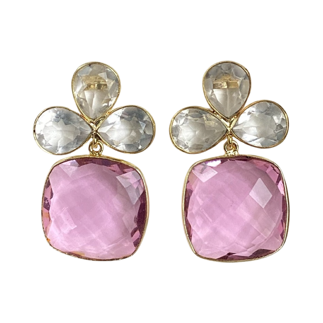 Delleny Pink & Crystal Quartz Earrings