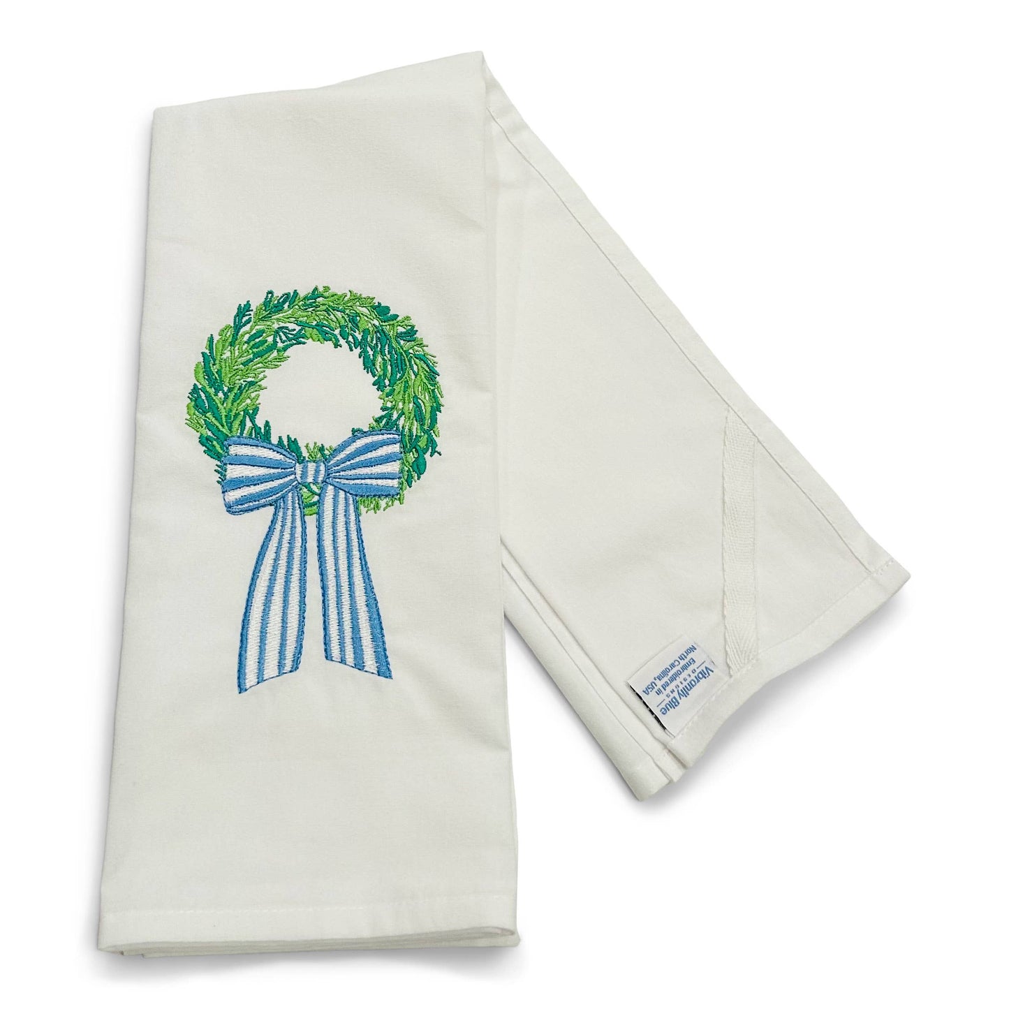 Spring Wreath Blue Striped Bow Cotton Towel