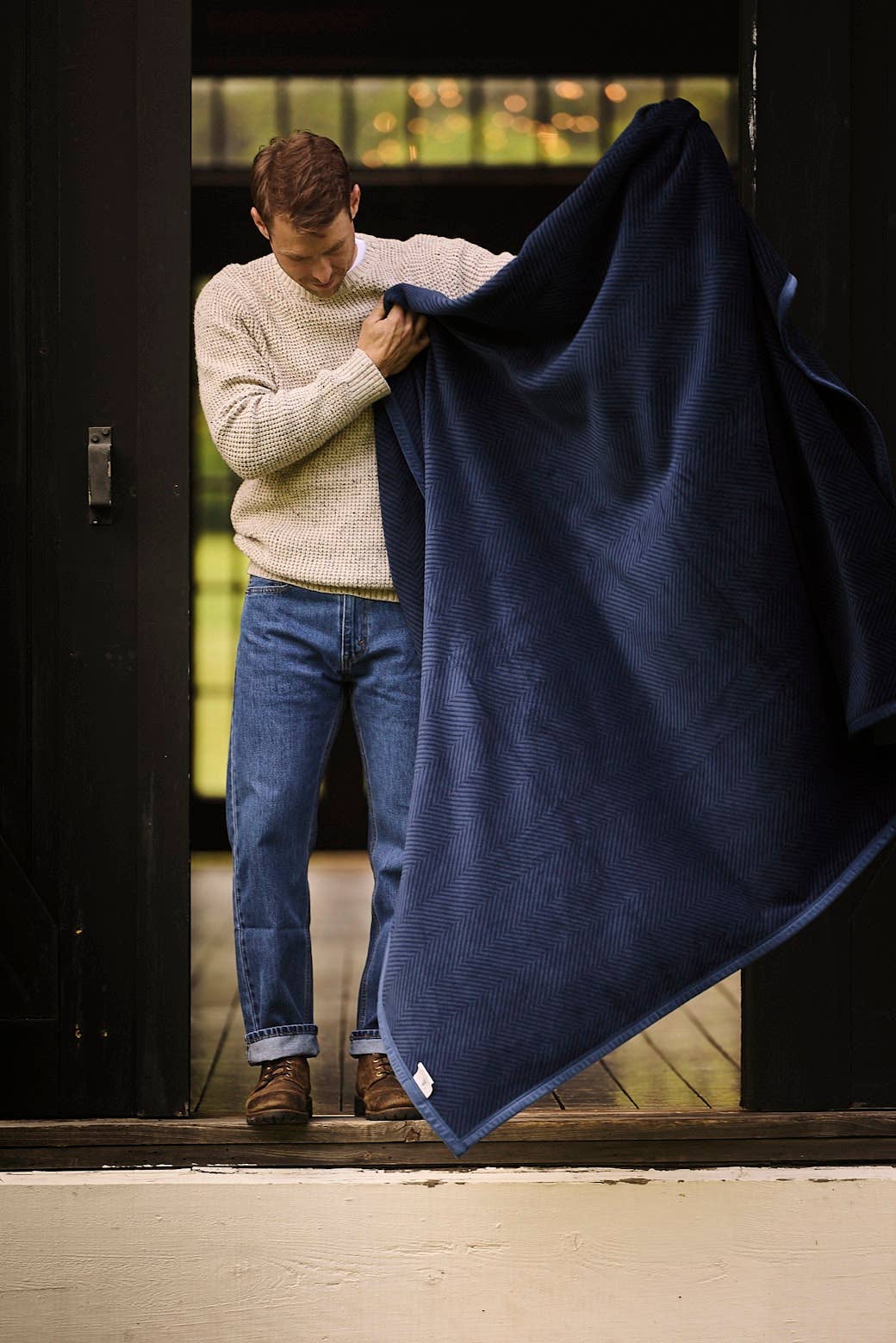 Harborview Herringbone Deep Sea Blanket