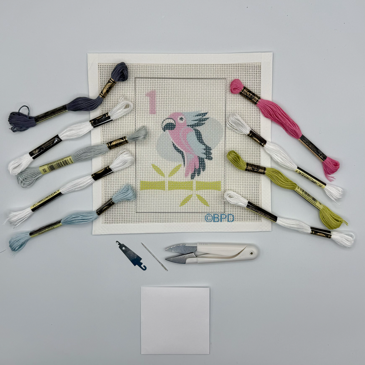 Mahjong One Bird Bamboo Needlepoint Design Parrot