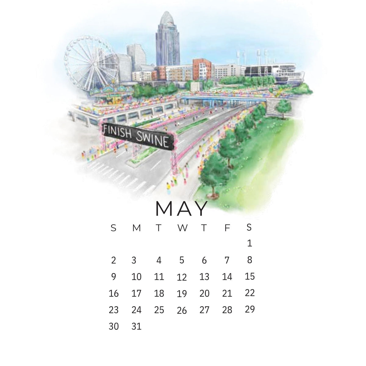 Cincinnati 2027 Illustrated Calendar with Stand