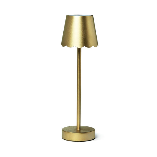 Gold LED Cordless Table Lamp with Scalloped Edge Shade