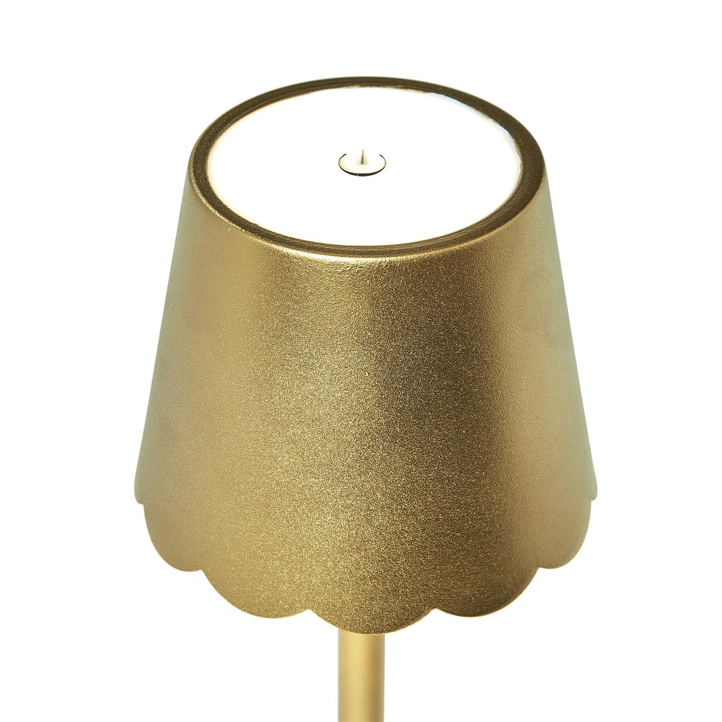 Gold LED Cordless Table Lamp with Scalloped Edge Shade