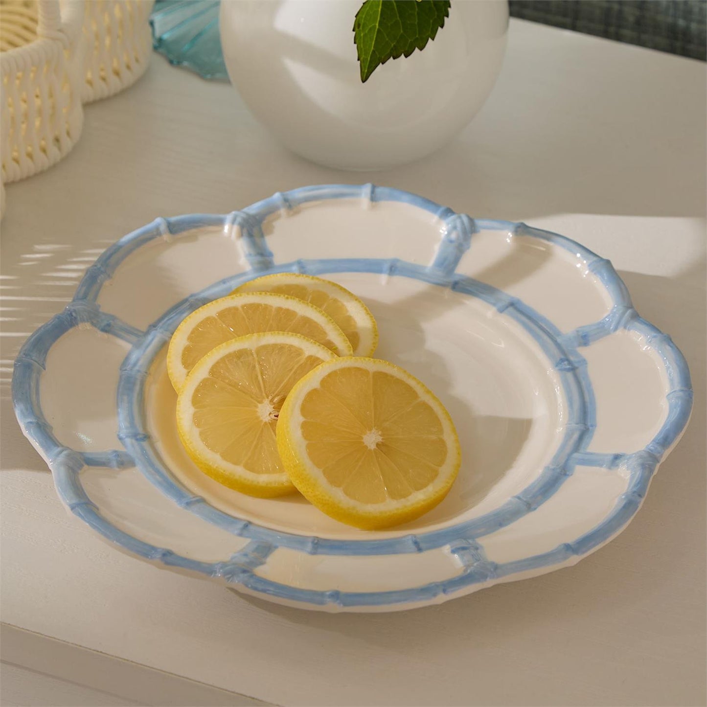 French Blue Bamboo Melamine Salad Plate Set