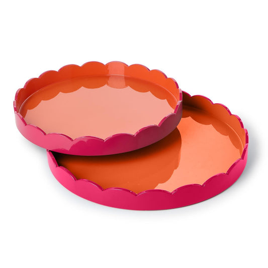 Scallop Pink & Orange Lacquer Tray, Assorted Sizes