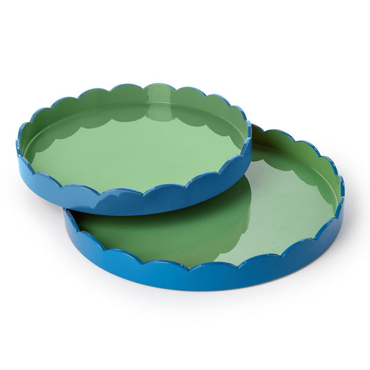 Scallop Blue & Green Lacquer Tray, Assorted Sizes