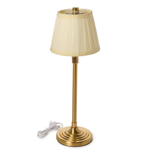LED Cordless Gold Lamp with Pleated Shade