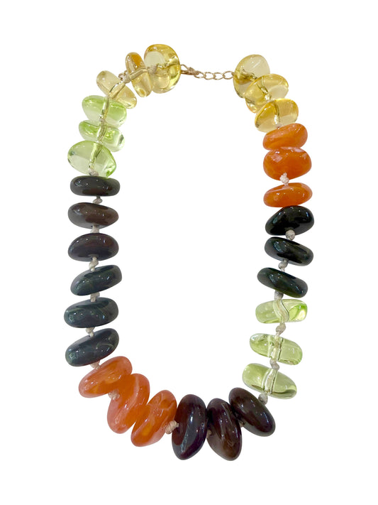 Delray Chunky Beaded Necklace- Brown/Orange Mix