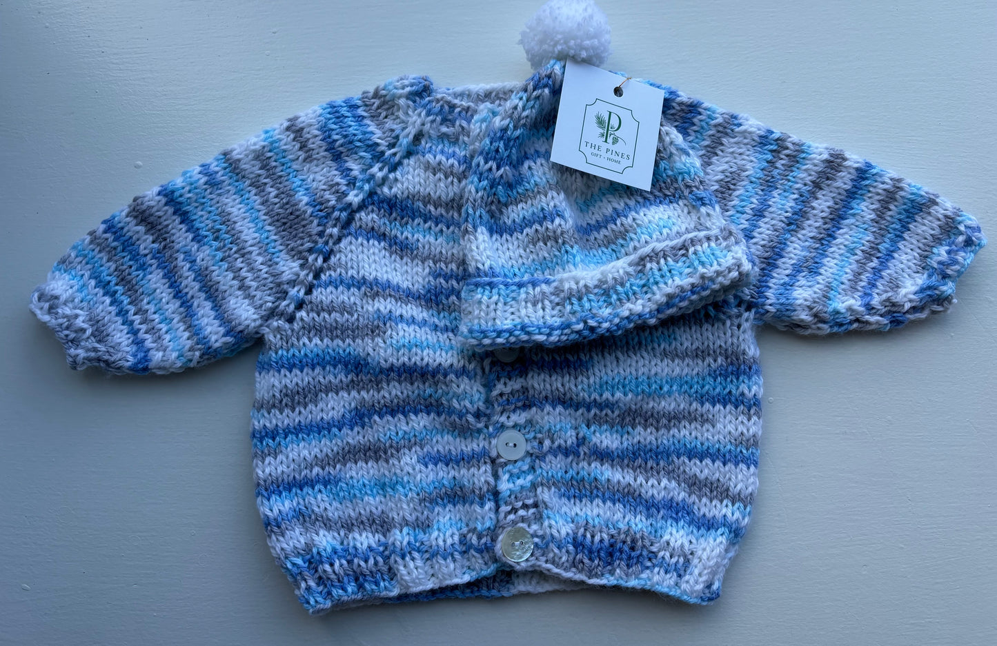Multi Light Blue Layette Sweater and Cap