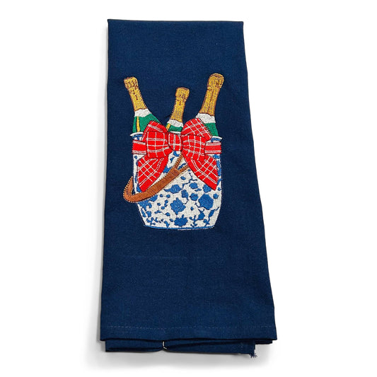 Chinoiserie Champagne Bucket on Navy Cotton Towel