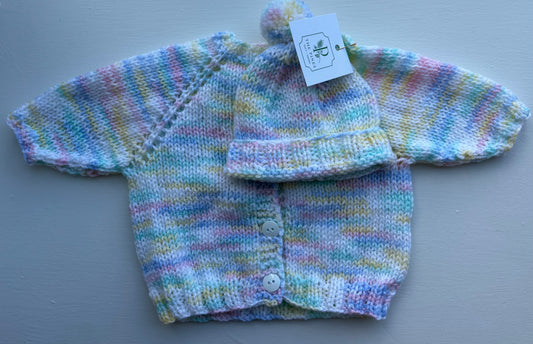 Multi Pastel Layette Sweater and Cap