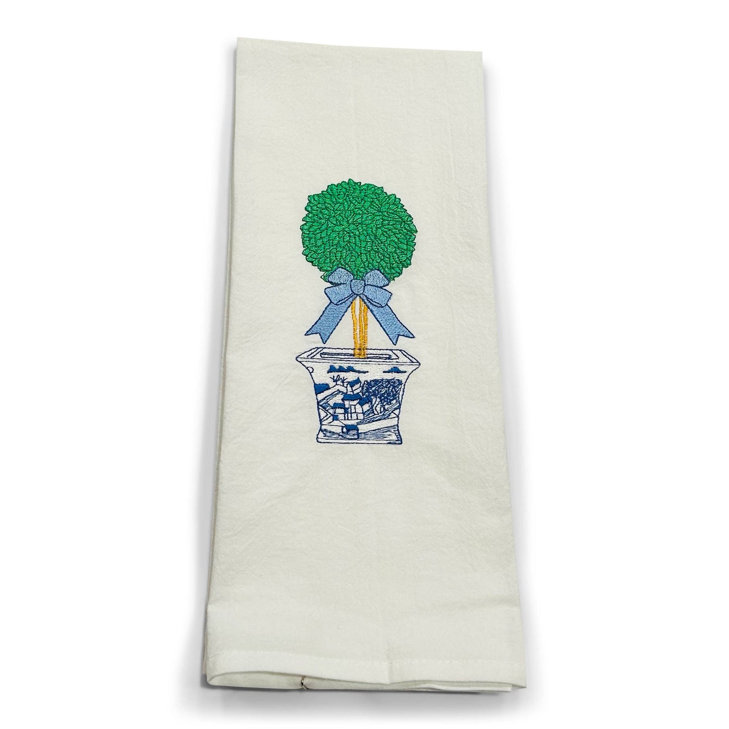 Topiary with Blue Bow Cotton Towel