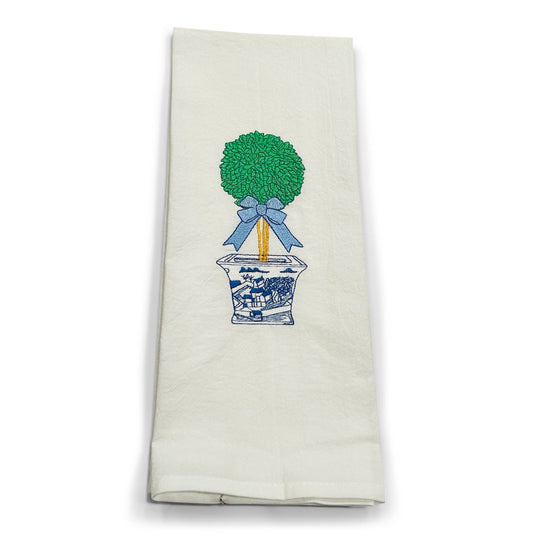 Topiary with Blue Bow Cotton Towel