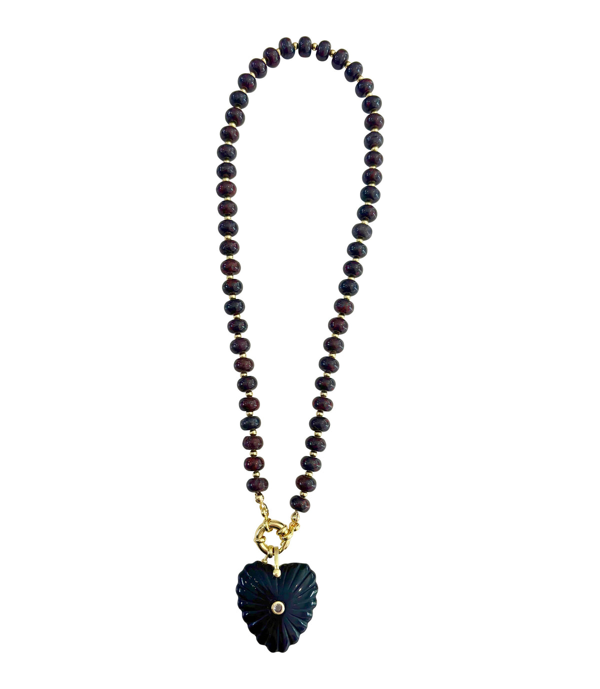 Kendall Beaded Necklace with Heart Pendant -Navy