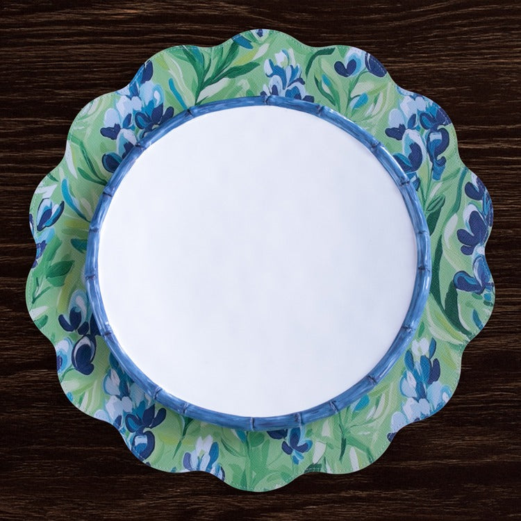VIDA Bluebells & Flowers Reversible Round Placemat Set | Pink & Green