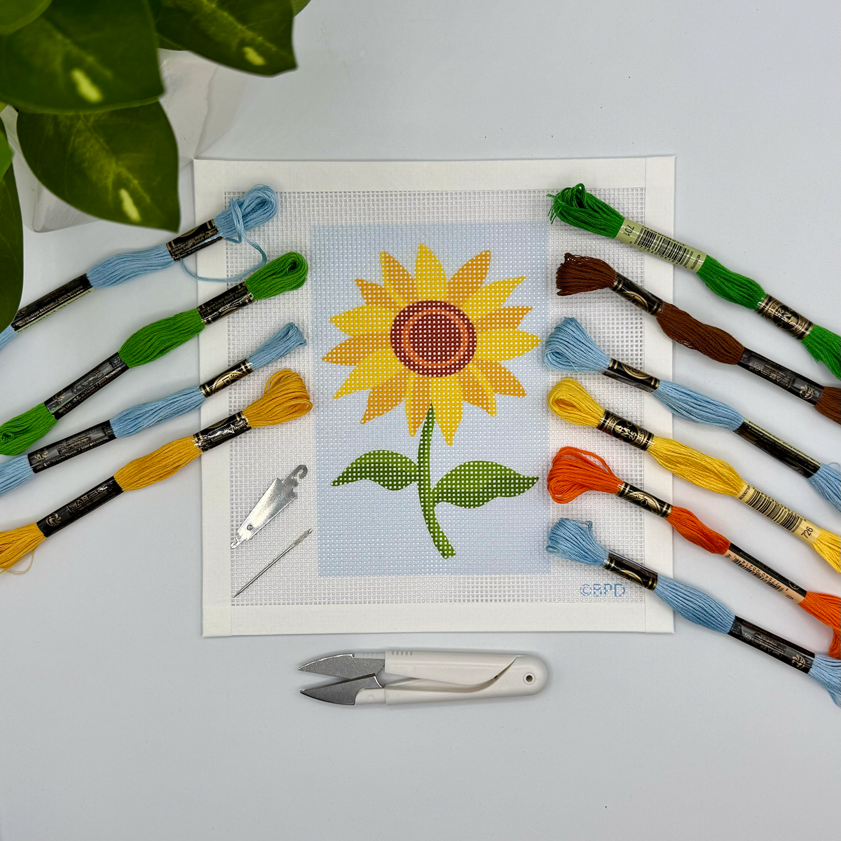 Sunflower Needlepoint Design (on light blue)