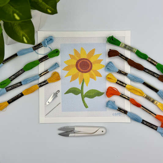 Sunflower Needlepoint Design (on light blue)