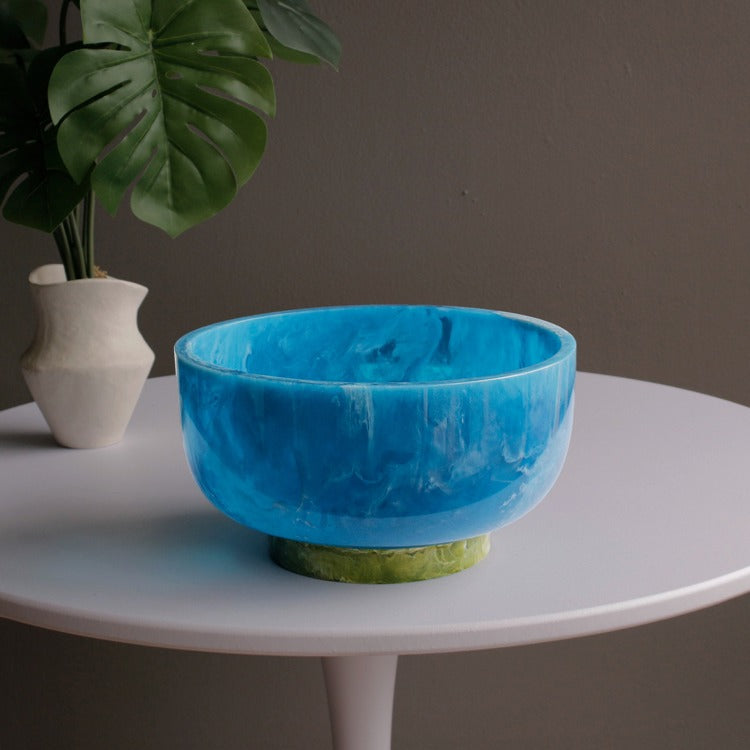 Resin Rio Large Bowl with Base | Blue & Green