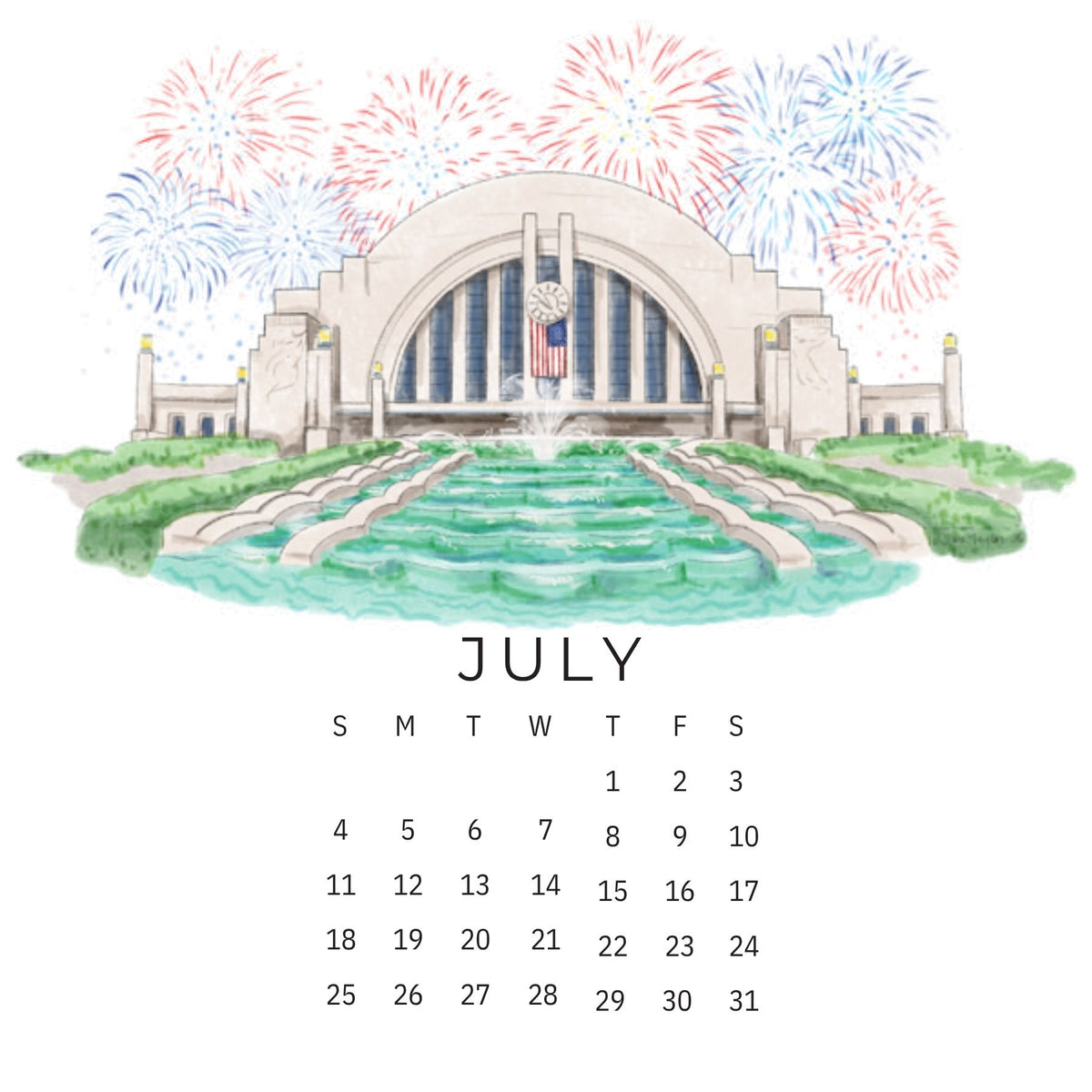 Cincinnati 2027 Illustrated Calendar with Stand