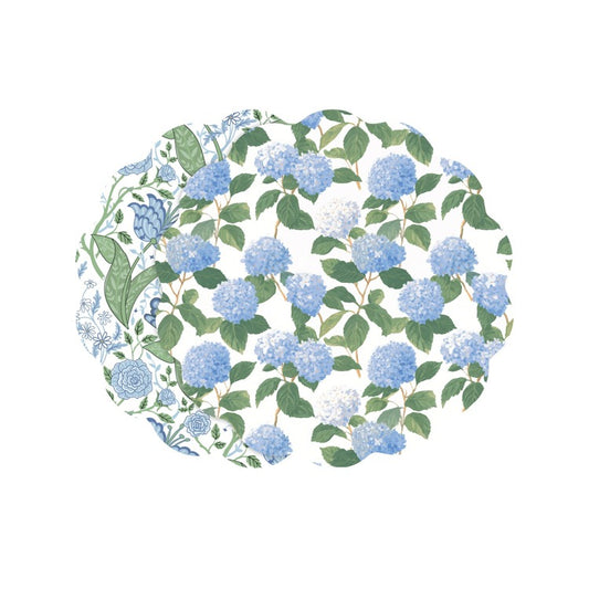 VIDA Blue Hydrangea and Floral Reversible Round Placemat Set | Blue & Green