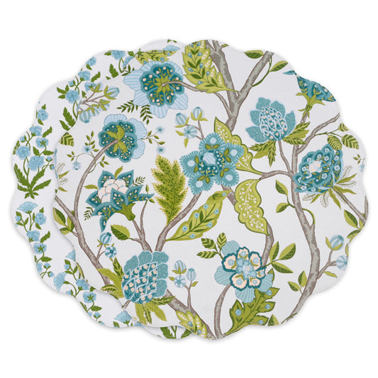 VIDA Blooms & Branches Reversible Round Placemat Set | Teal & Green