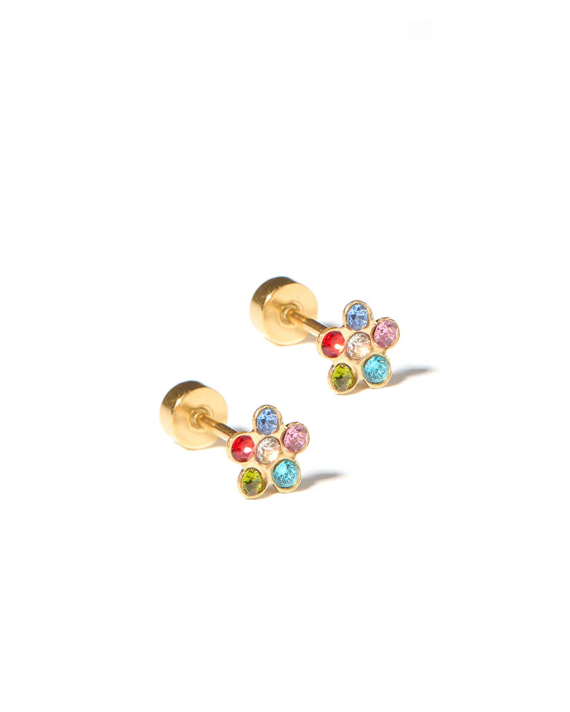 Lyla Flower Multi-Colored Screwback Stud Earrings