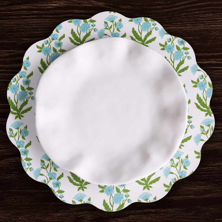 VIDA Blooms & Branches Reversible Round Placemat Set | Teal & Green