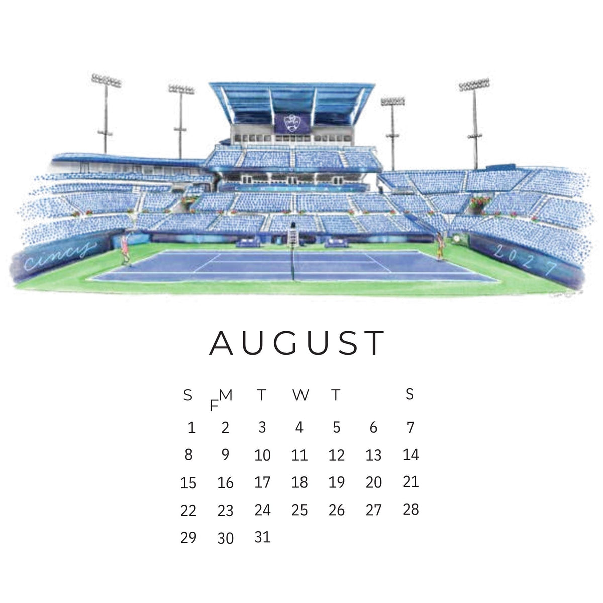 Cincinnati 2027 Illustrated Calendar with Stand