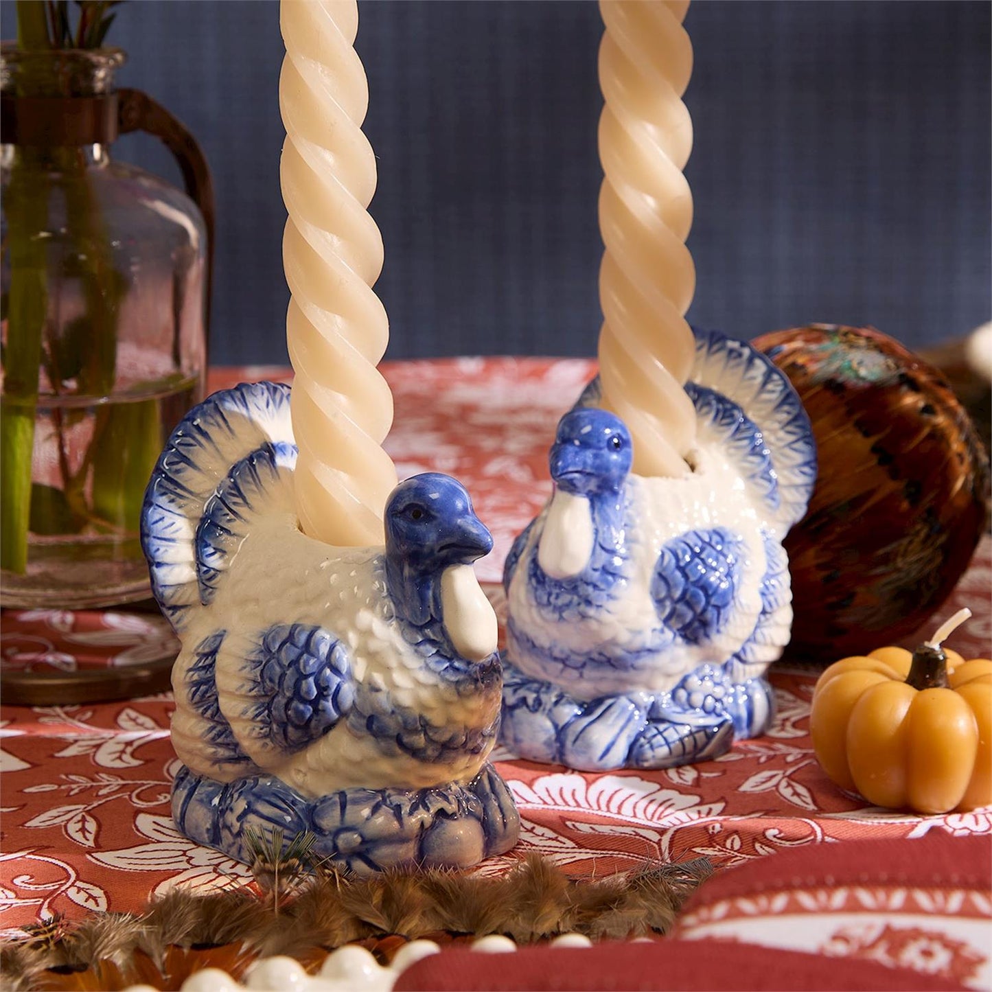 Blue + White Turkey Candleholders