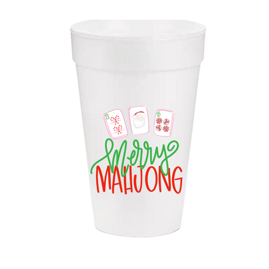 Merry Mahjong Christmas Styrofoam Cup | Set of 10, 20 oz