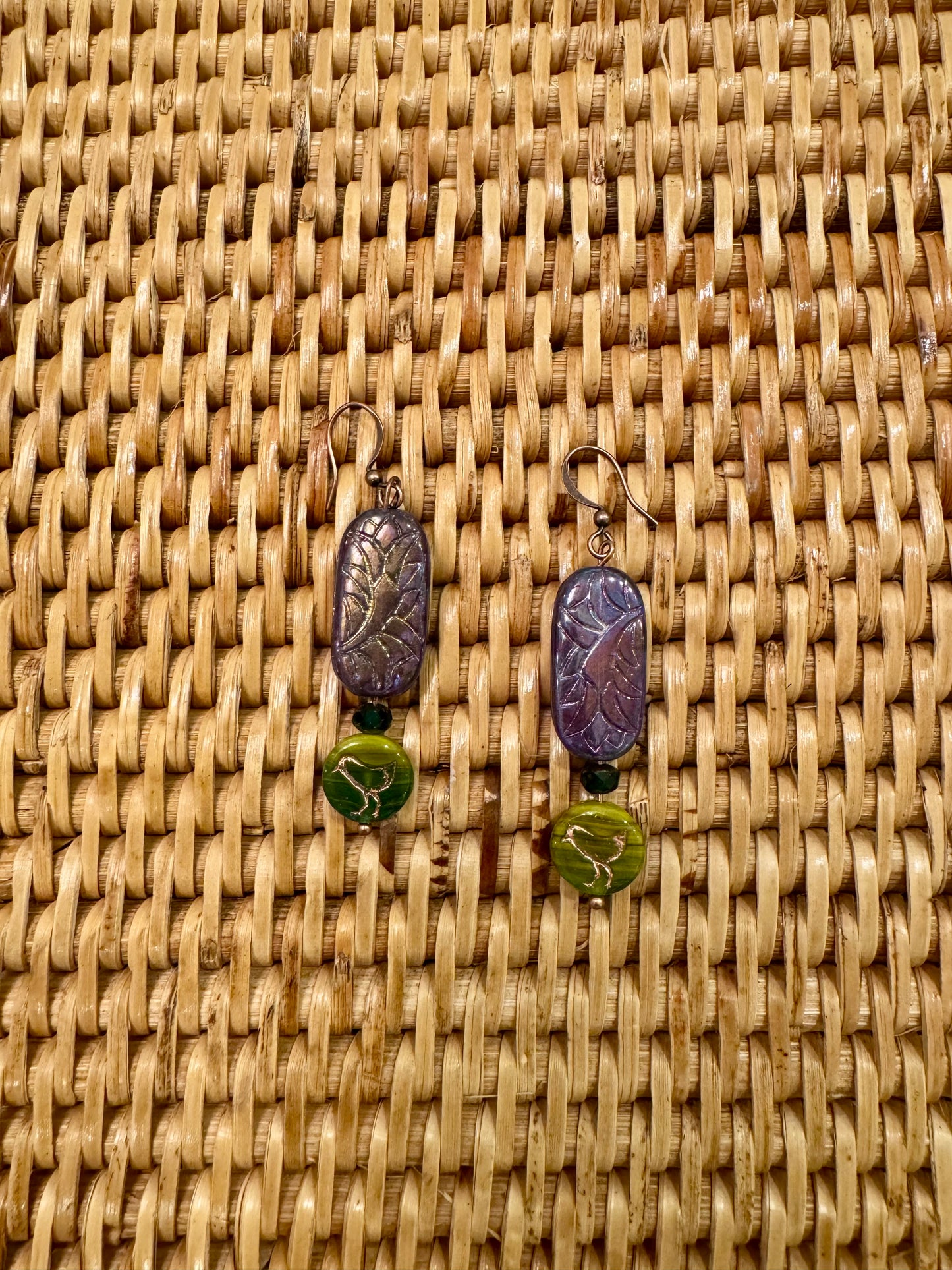 Purple + Green Czech Glass Earrings