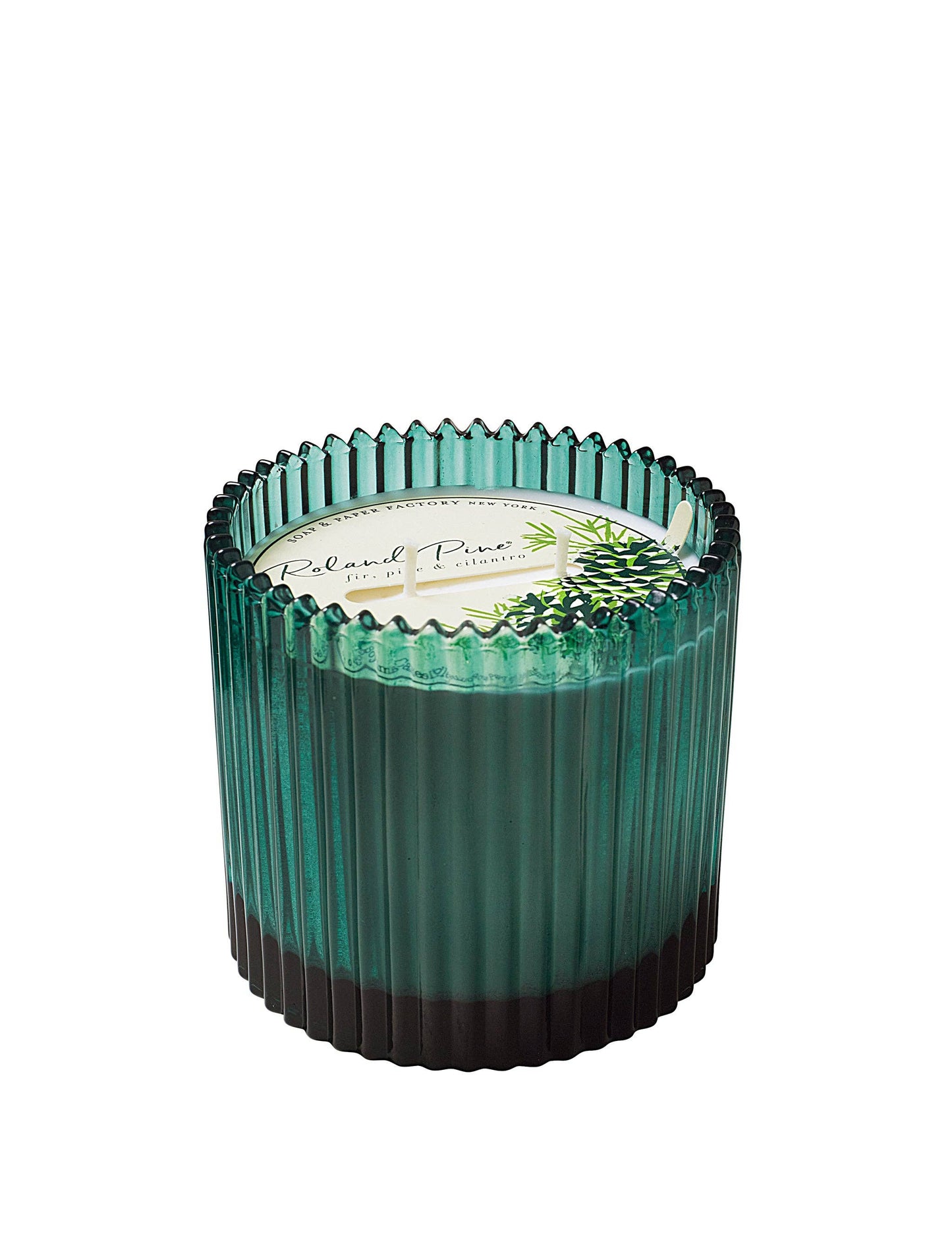 Roland Pine Two-Wick Green Ribbed Glass Candle