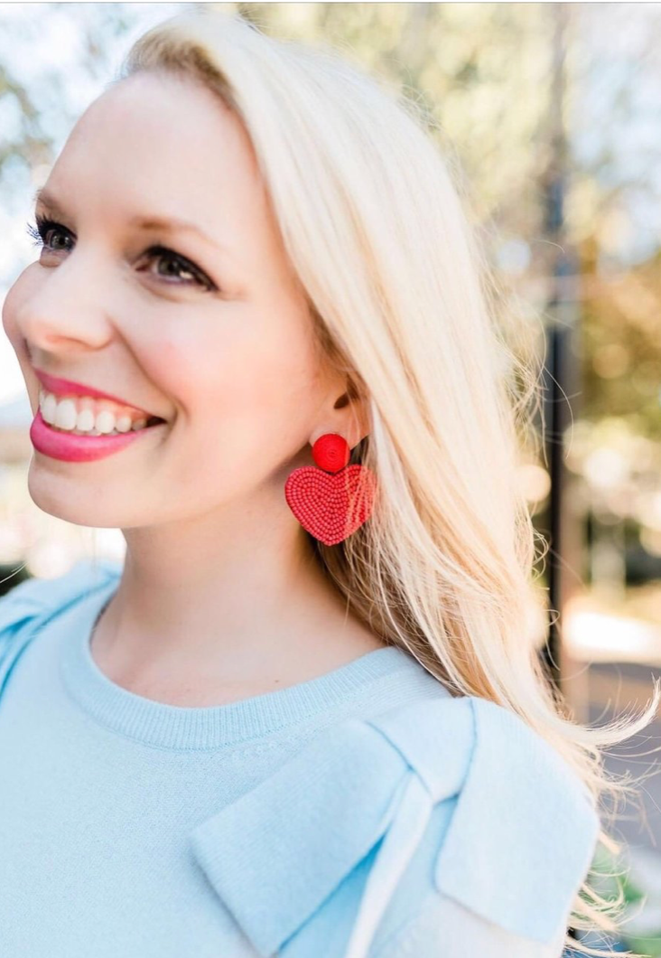 Beaded Heart Statement Earrings