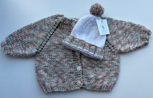 Multi Colored Layette Sweater and Cap