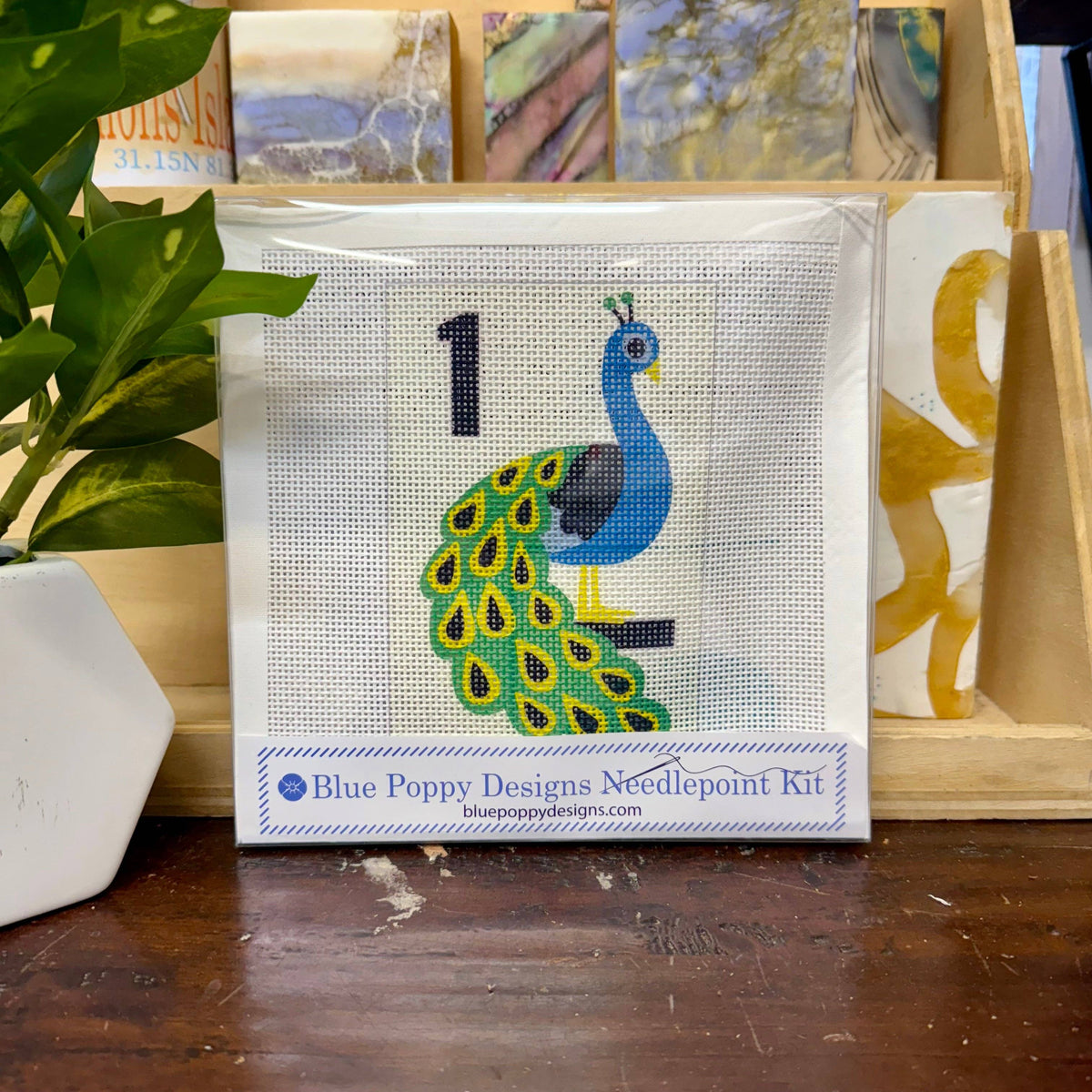 Mahjong One Bird Bamboo Needlepoint Design Peacock