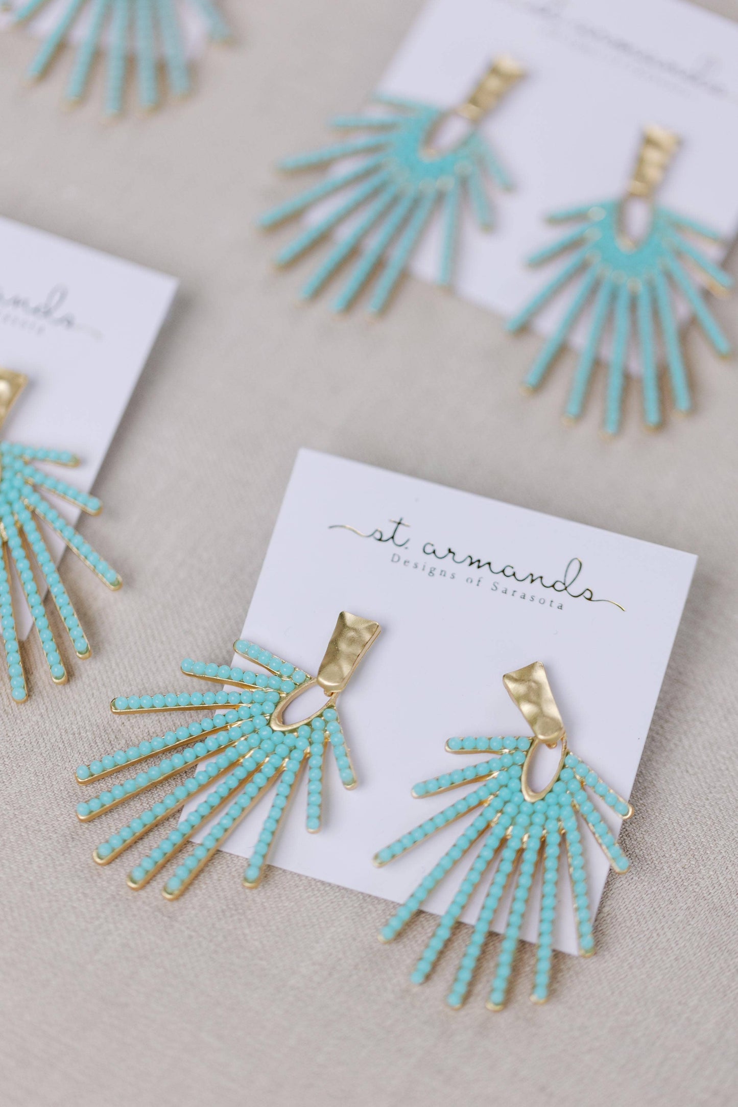 Light Turquoise Sunburst Statement Drop Earrings