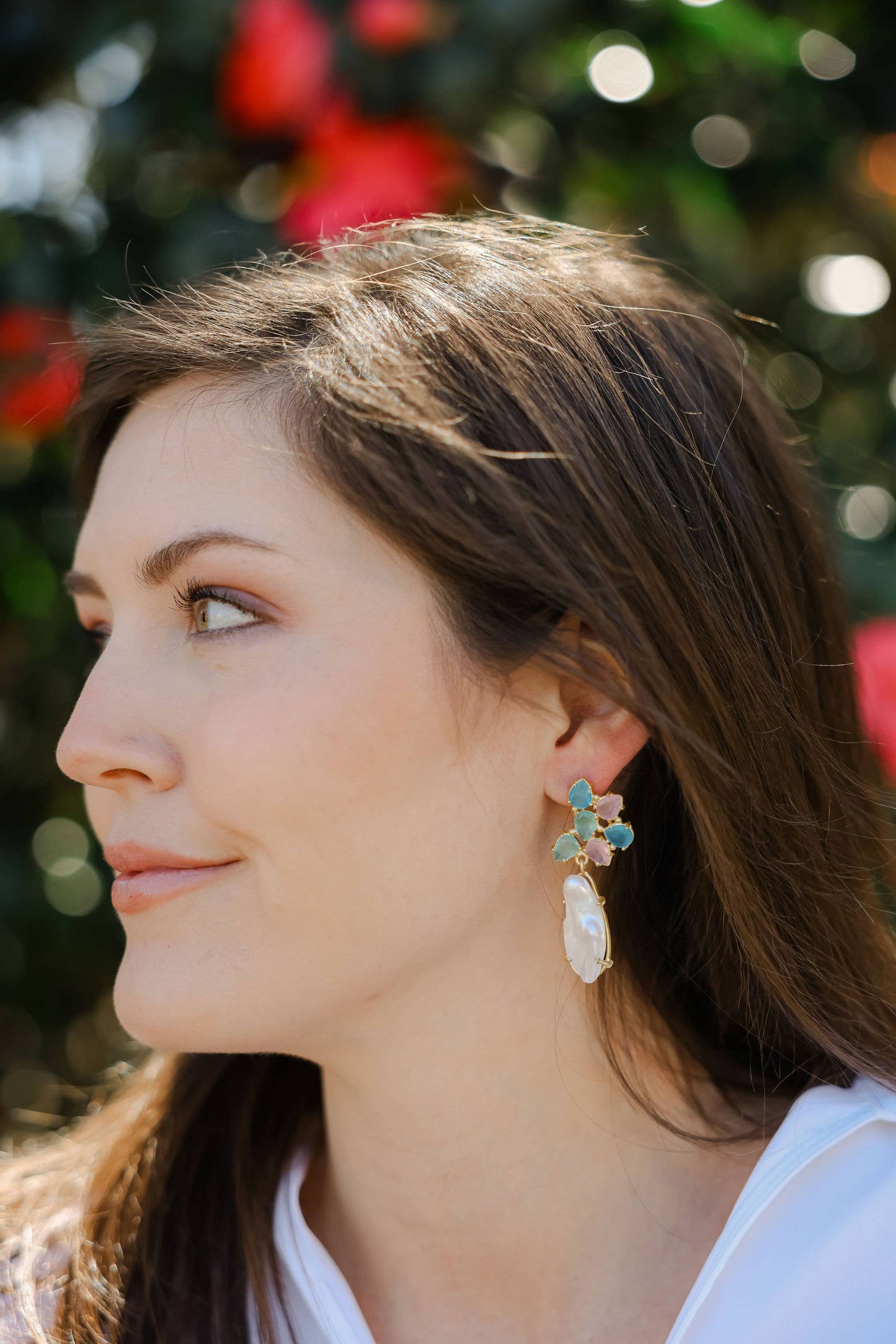 Serena Gemstone + Pearl Earrings