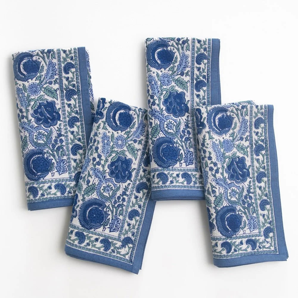 Bohemian Floral Azure Blue & Aqua Napkins