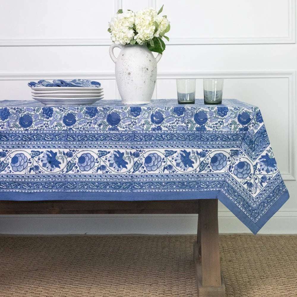 Bohemian Floral Azure Blue & Aqua Tablecloth | 55x55
