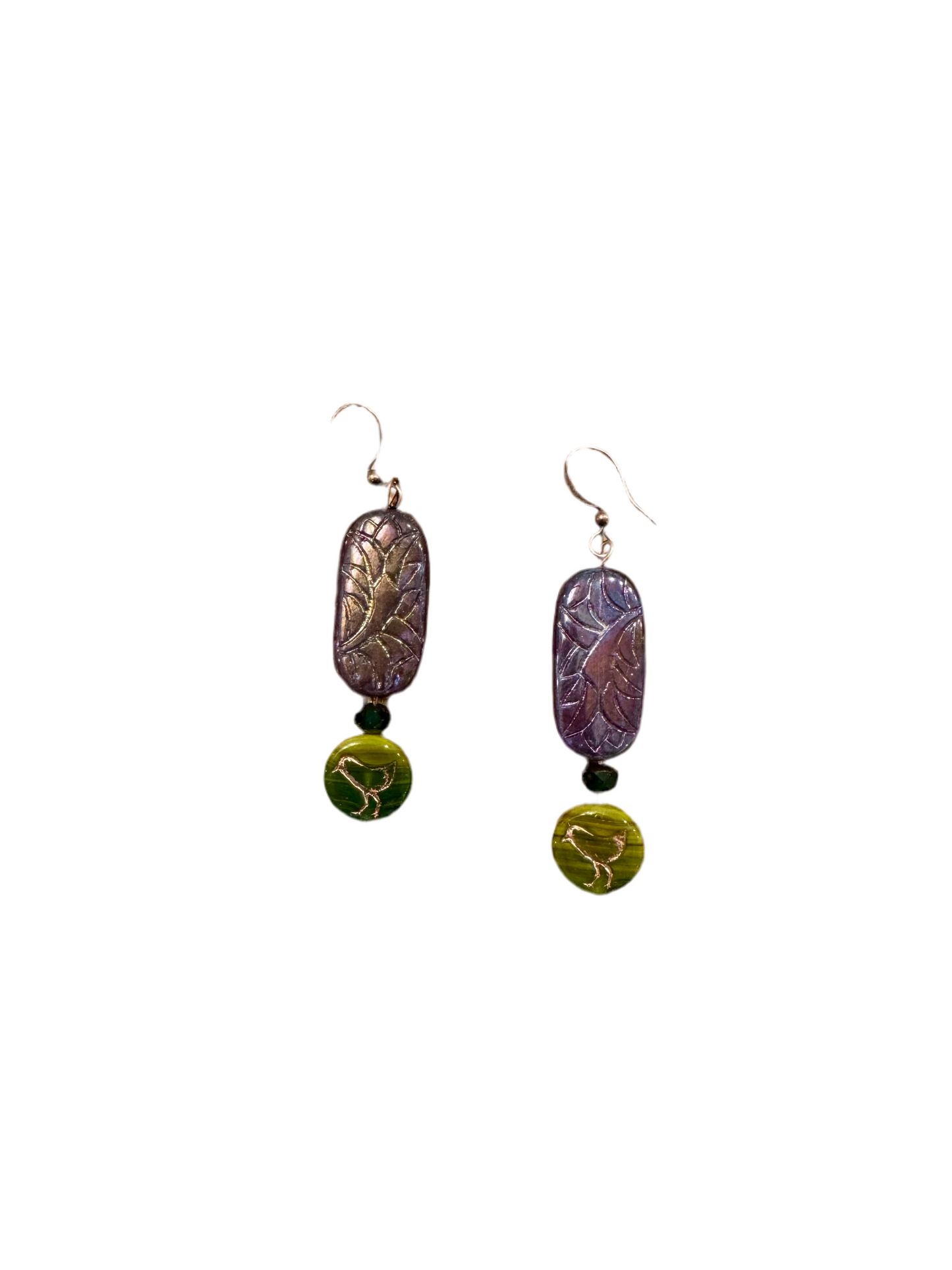 Purple + Green Czech Glass Earrings