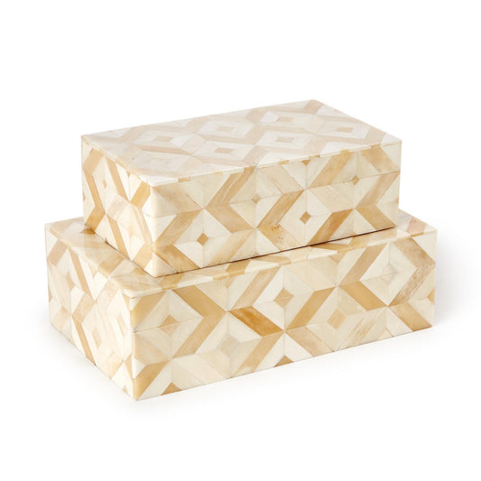 Bone Geometric Covered Boxes, 2 Sizes