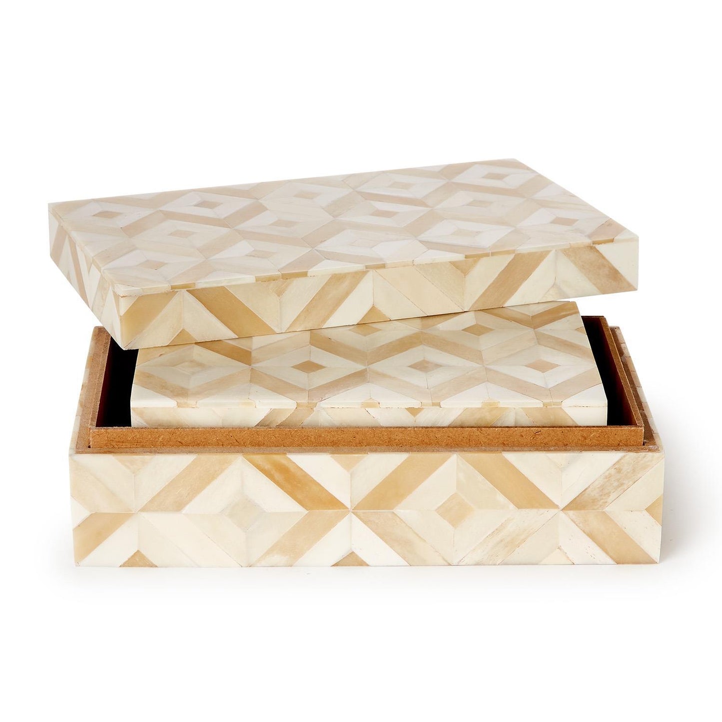 Bone Geometric Covered Boxes, 2 Sizes
