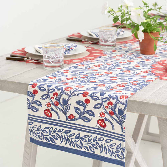Emma Red & Blue Table Runner