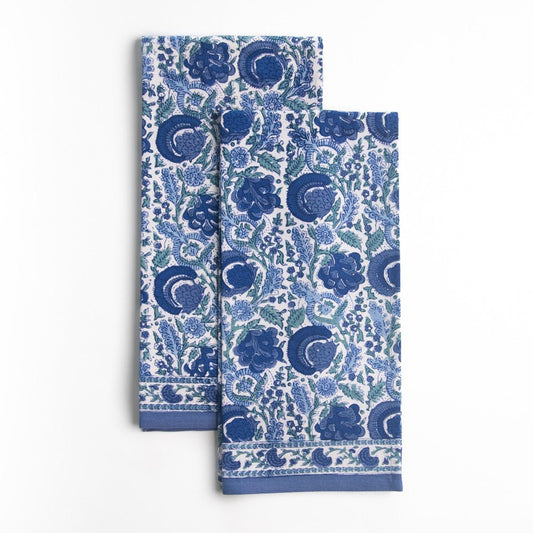 Bohemian Floral Azure Blue Tea Towel Set
