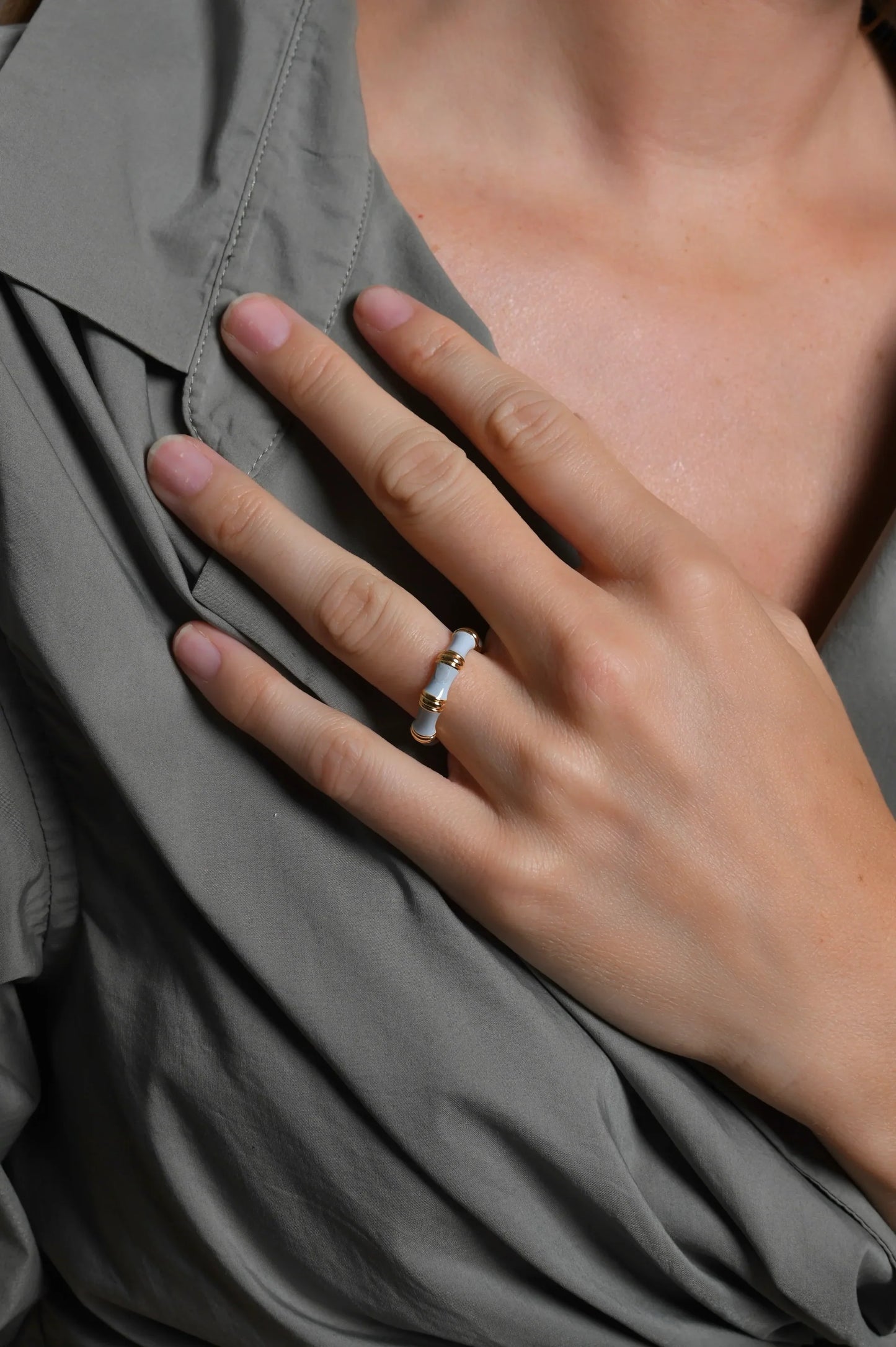 Bamboo Enameled Ring | Pale Blue