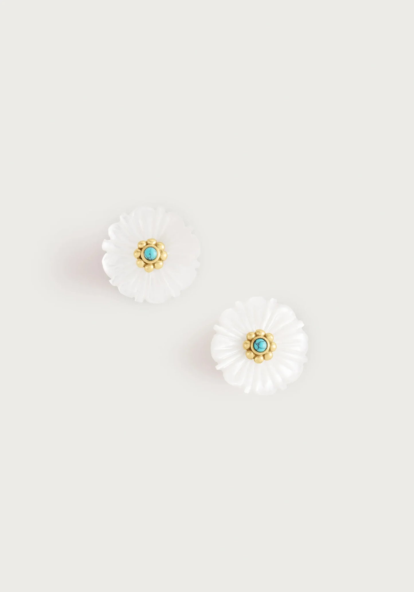 Milos Carved Stone Flower Stud Earrings | Pearl