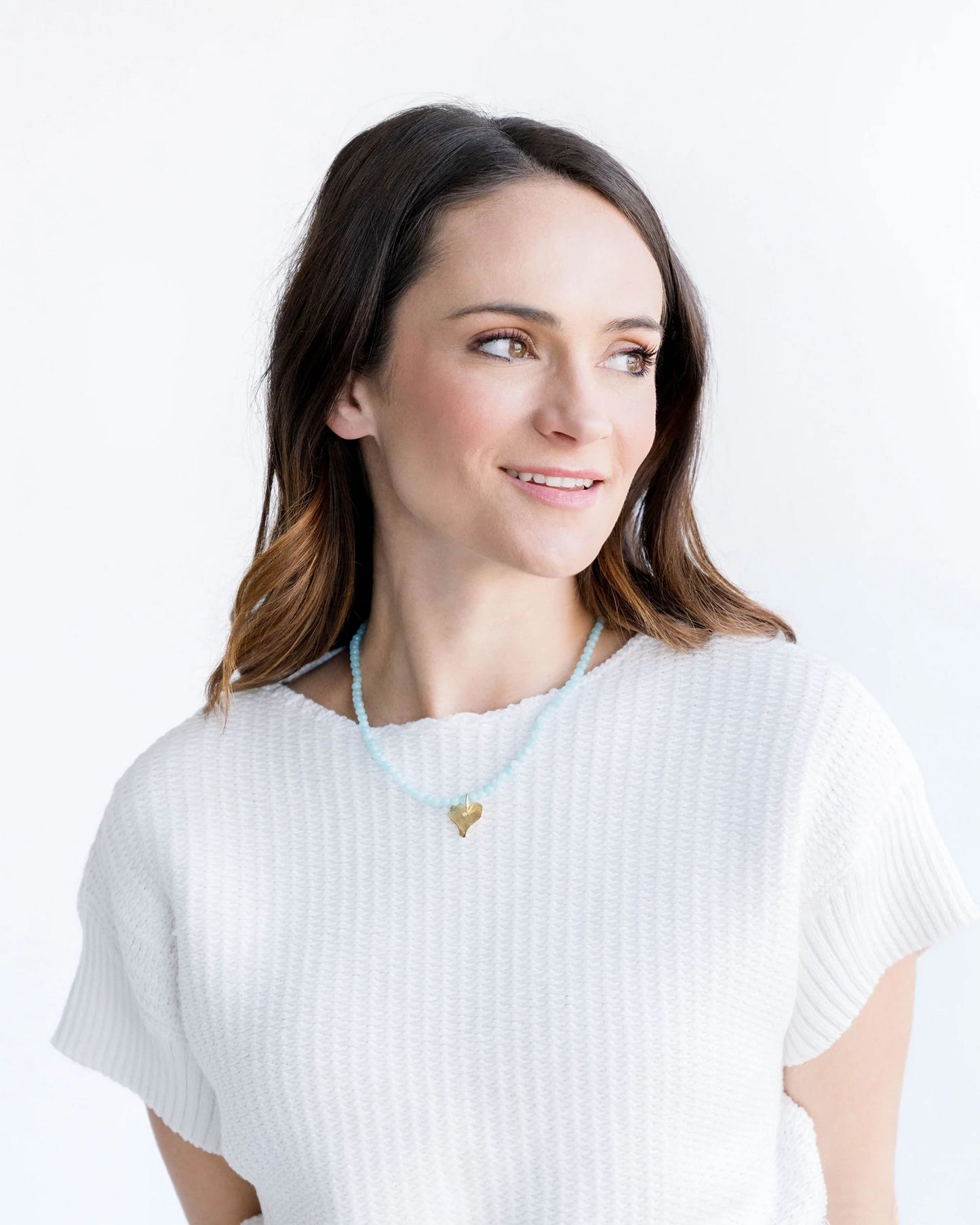 Alys Heart Necklace | Handcast Gold Heart on Aqua Agate Necklace